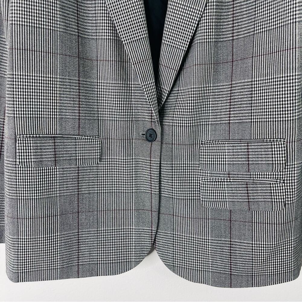 A New Day black white burgundy plaid houndstooth preppy boyfriend blazer 14 - Picture 3 of 7